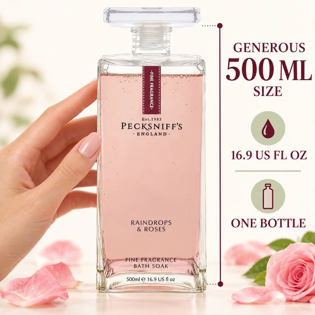 Pecksniff's Prestige Raindrops & Roses Bath Soak Decanter | 500ml/16.9 Fl Oz