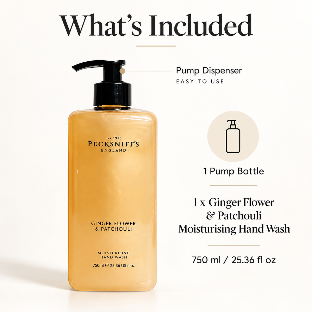 Pecksniff's Classic Ginger Flower & Patchouli Scented Moisturizing Hand Wash | 750ml, 25.3 Fl oz