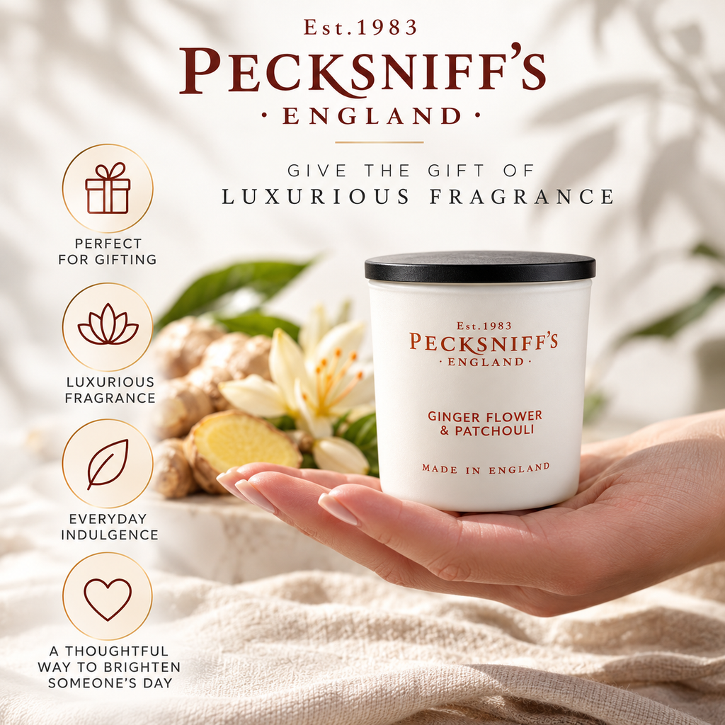 Pecksniff's Ginger Flower & Patchouli Luxury Scented Candle | 1 Wick, 100 g/3.5 oz