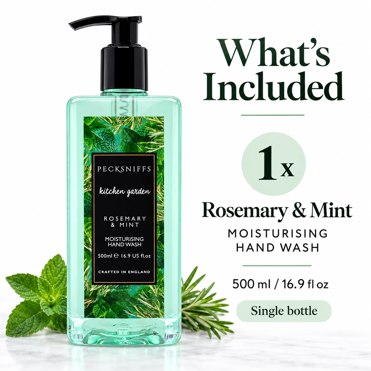 Pecksniffs Rosemary & Mint Scented Moisturizing Hand Wash | 500ml, 16.9 Fl oz