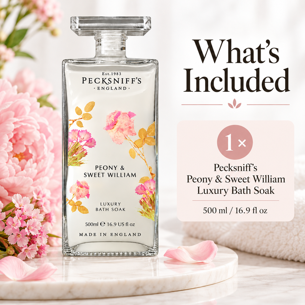 Pecksniff's Peony & Sweet William Bath Soak Decanter | 500ml/16.9 Fl Oz