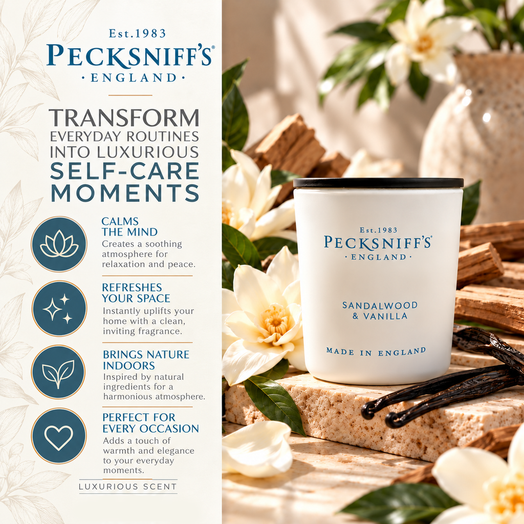 Pecksniff's Sandalwood & Vanilla Luxury Scented Candle | 1 Wick, 100 g/3.5 oz