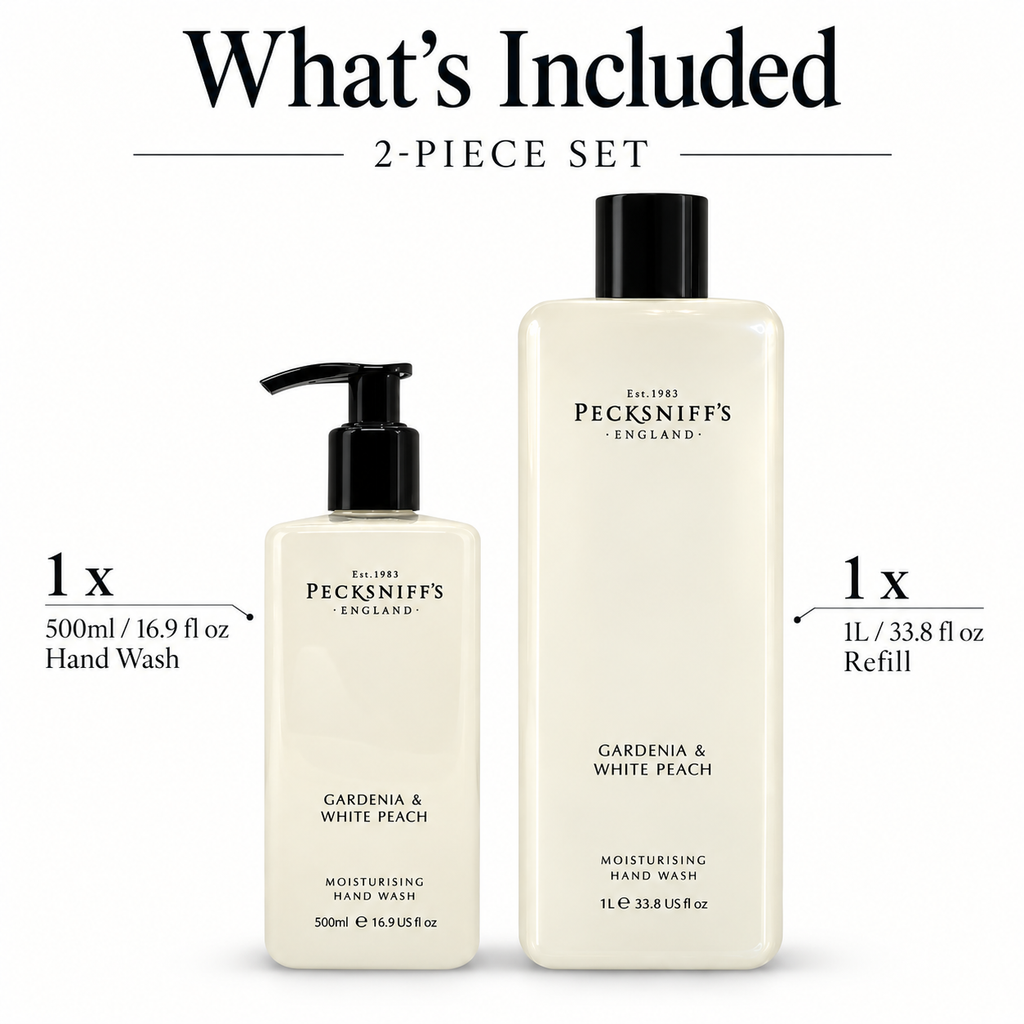 Pecksniffs Classic Gardenia and White Peach Moisturizing Hand Wash 500ml/16.9 Fl oz and Hand Wash Refill 1L/1000ml,33.8 Oz