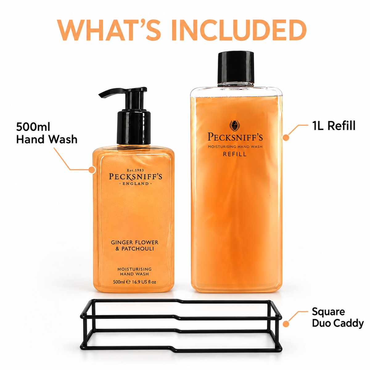 Pecksniff's Classic Ginger Flower & Patchouli Moisturizing Hand Wash 500ml/16.9 Fl oz and Hand Wash Refill 1L/1000ml,33.8 Oz