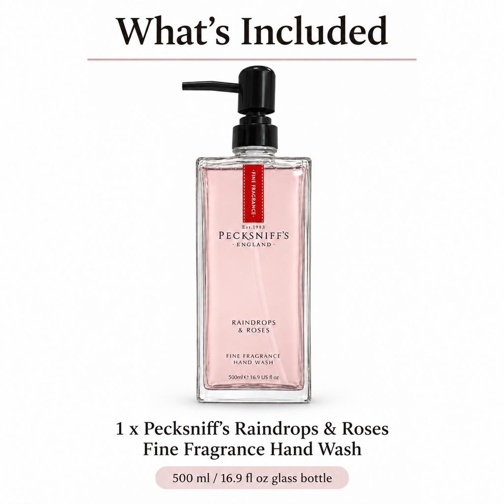 Pecksniffs Raindrops & Roses Fine Fragrance Hand Wash in a Glass Bottle | 500ml, 16.9 Fl oz