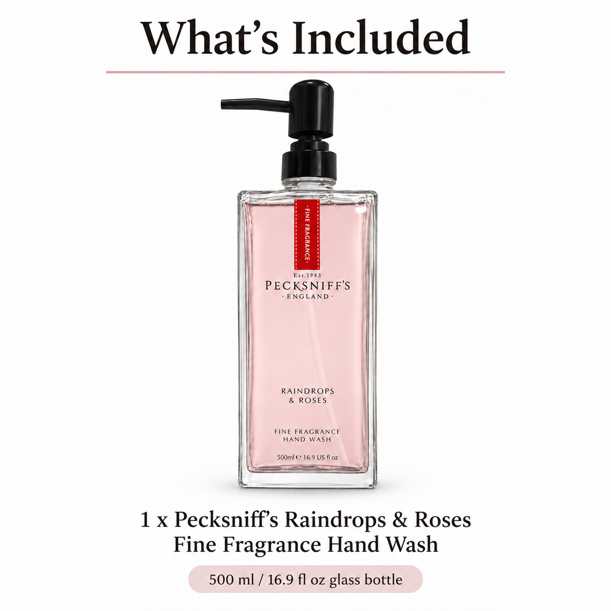 Pecksniffs Raindrops & Roses Fine Fragrance Hand Wash in a Glass Bottle | 500ml, 16.9 Fl oz