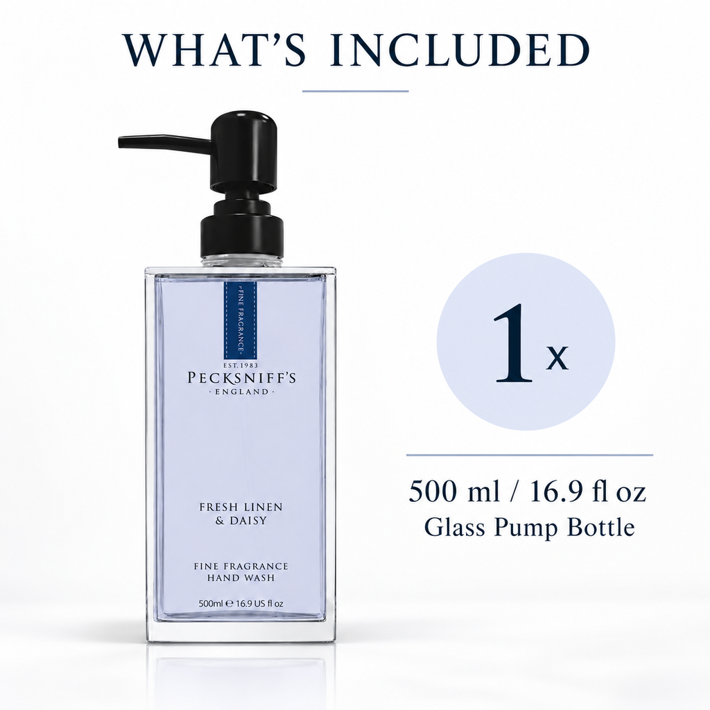 Pecksniff's Fresh Linen & Daisy Fine Fragrance Hand Wash in a Glass Bottle | 500ml, 16.9 Fl oz
