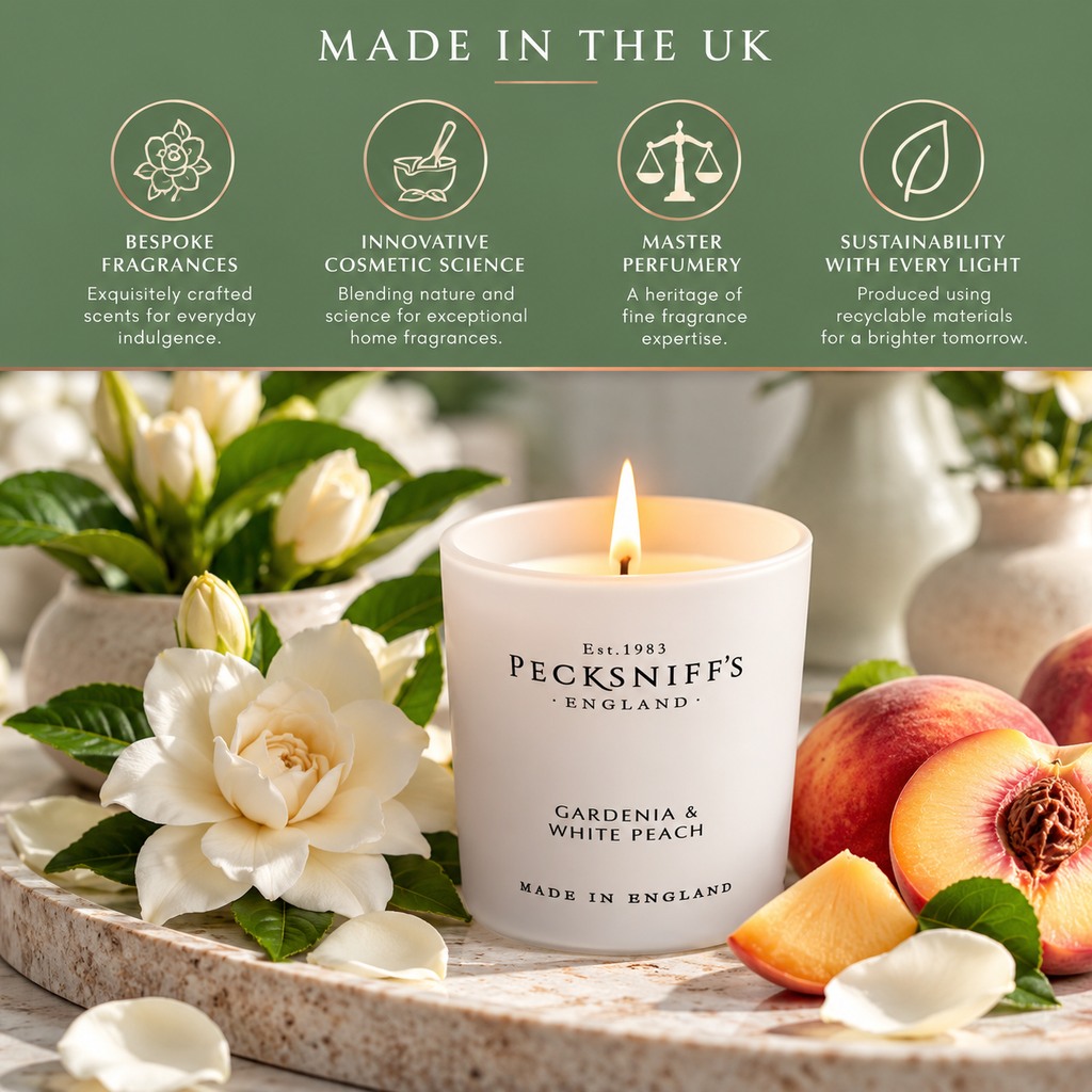 Pecksniff's Gardenia & White Peach Luxury Scented Candle | 1 Wick, 100 g/3.5 oz
