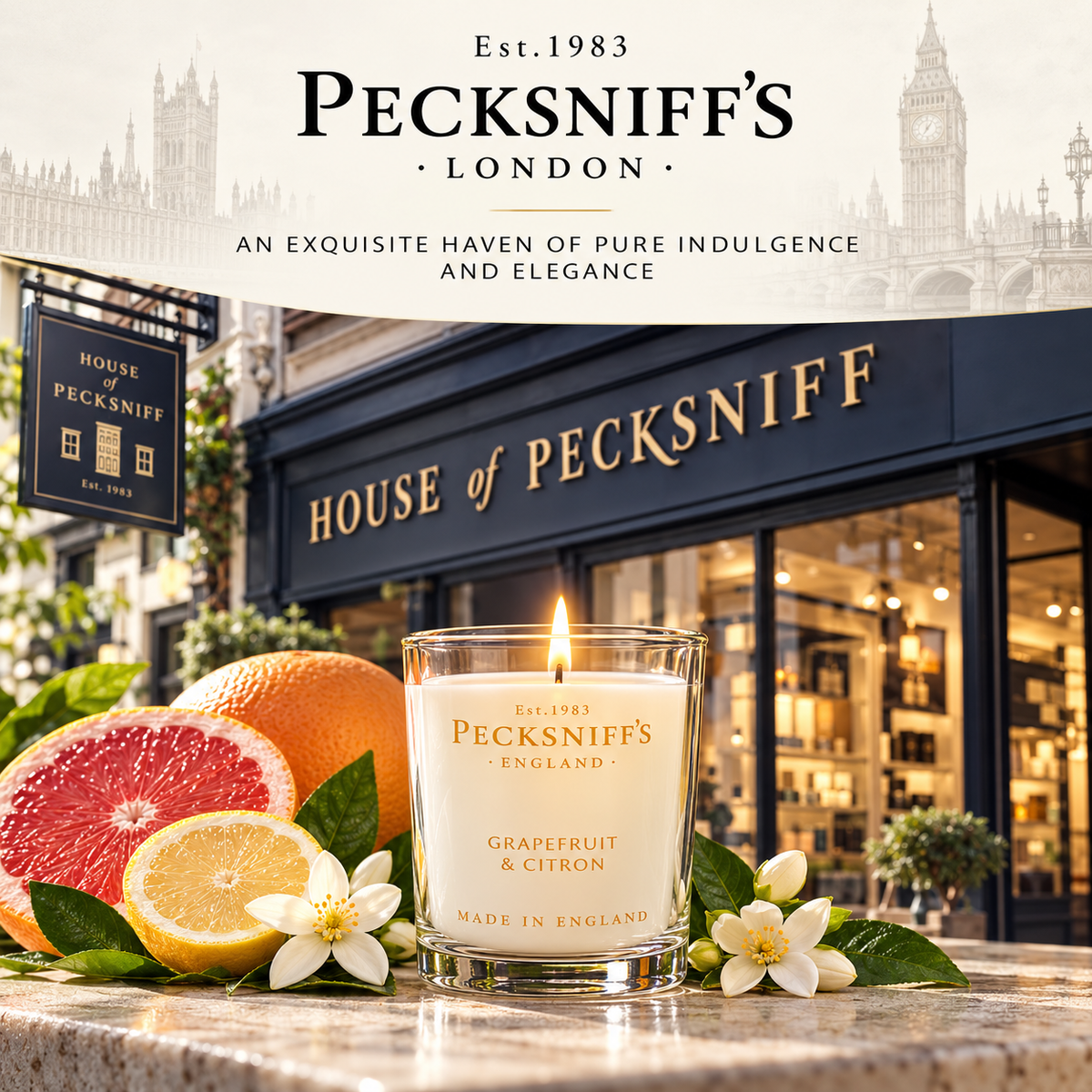 Pecksniff's Grapefruit & Citron Luxury Scented Candle | 1 Wick, 100 g/3.5 oz