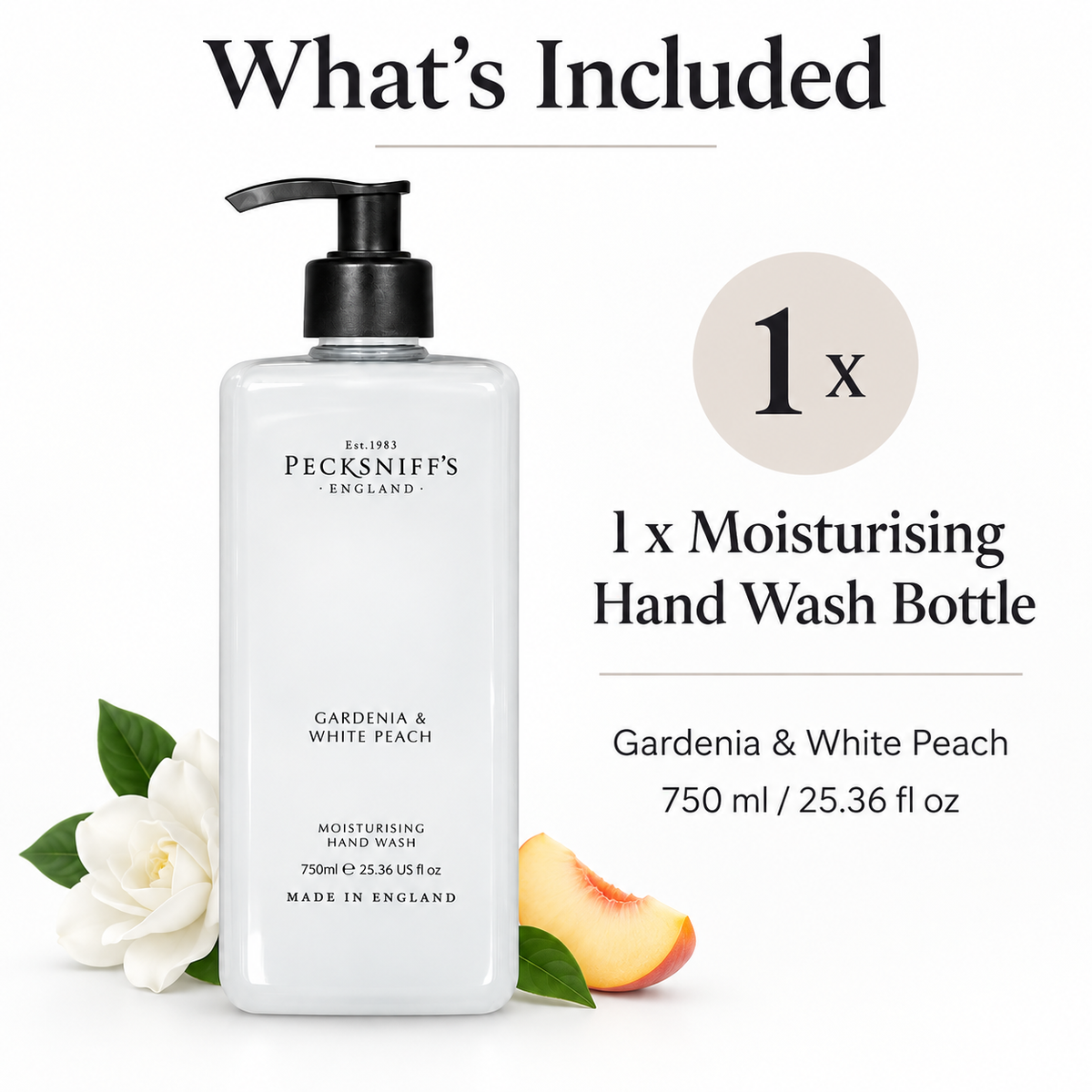Pecksniff's Classic Gardenia & White Peach Scented Moisturizing Hand Wash | 750ml, 25.3 Fl oz