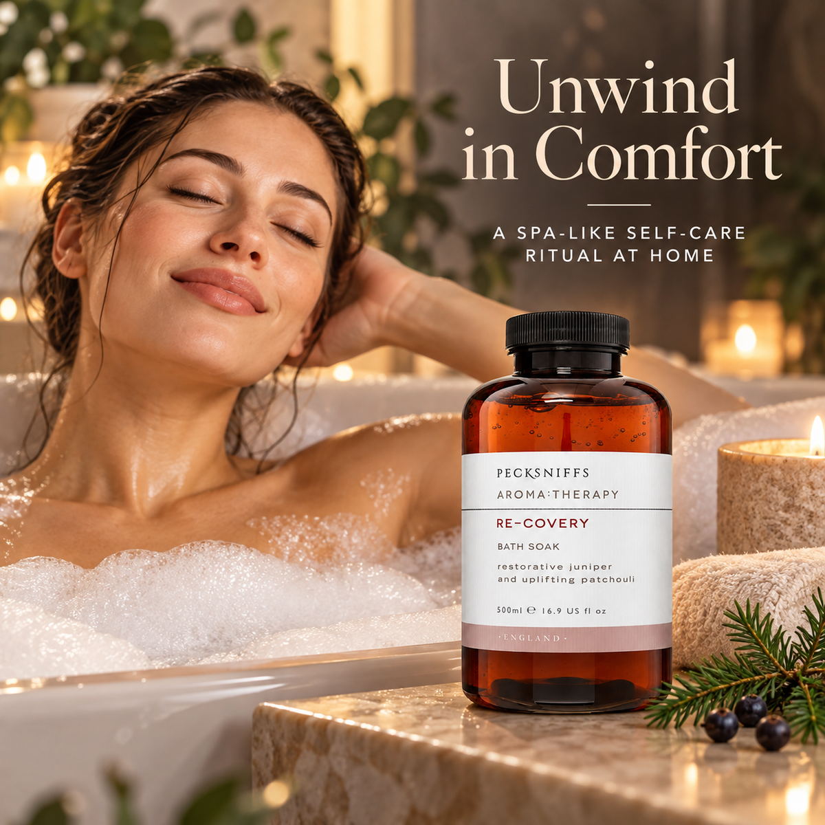 Pecksniffs Aroma:Therapy Re-Covery Bath Soak Decanter | 500ml/16.9 Fl Oz