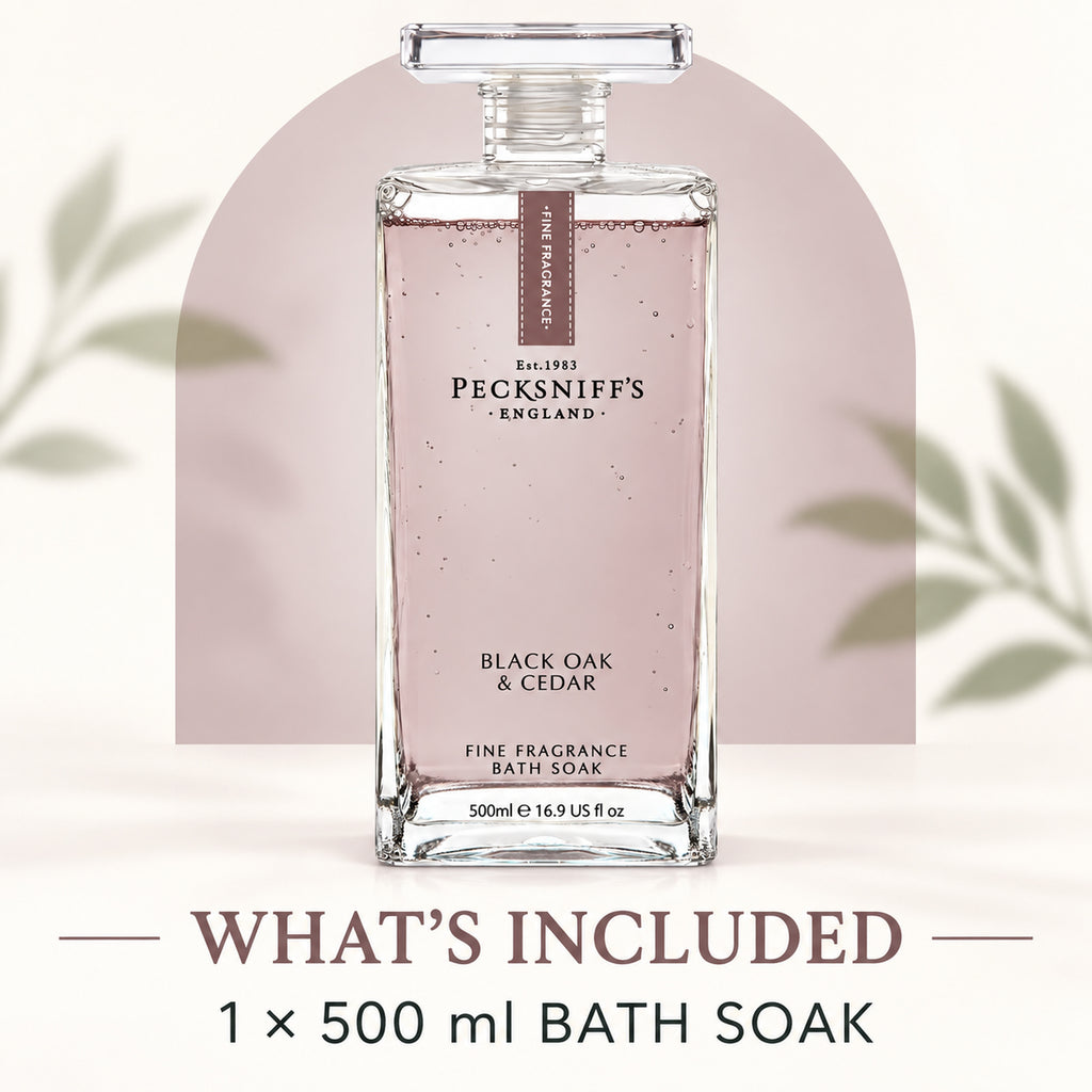 Pecksniff's Prestige Black Oak & Cedar Bath Soak Decanter | 500ml/16.9 Fl Oz