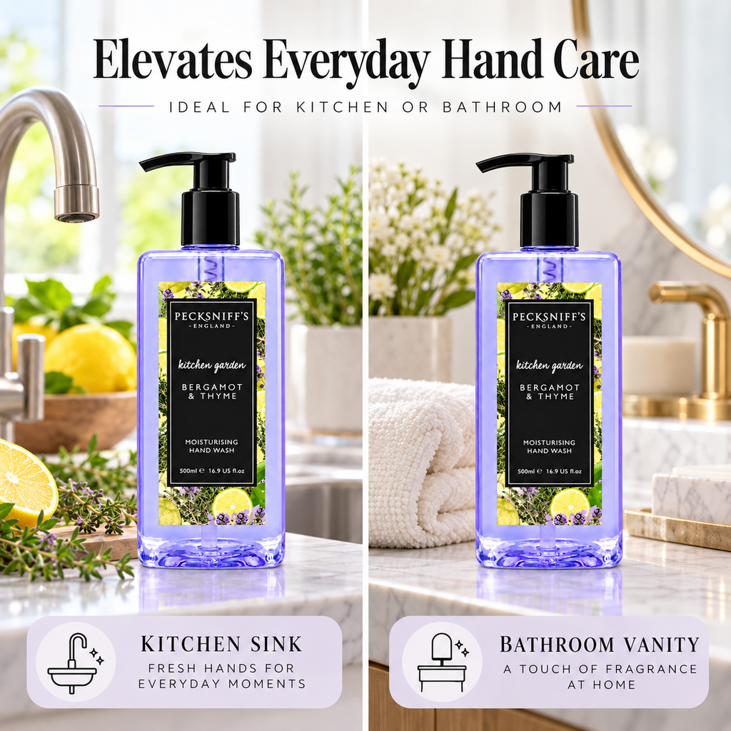 Pecksniff's Classic Bergamot & Thyme Scented Moisturizing Hand Wash | 500ml, 16.9 Fl oz