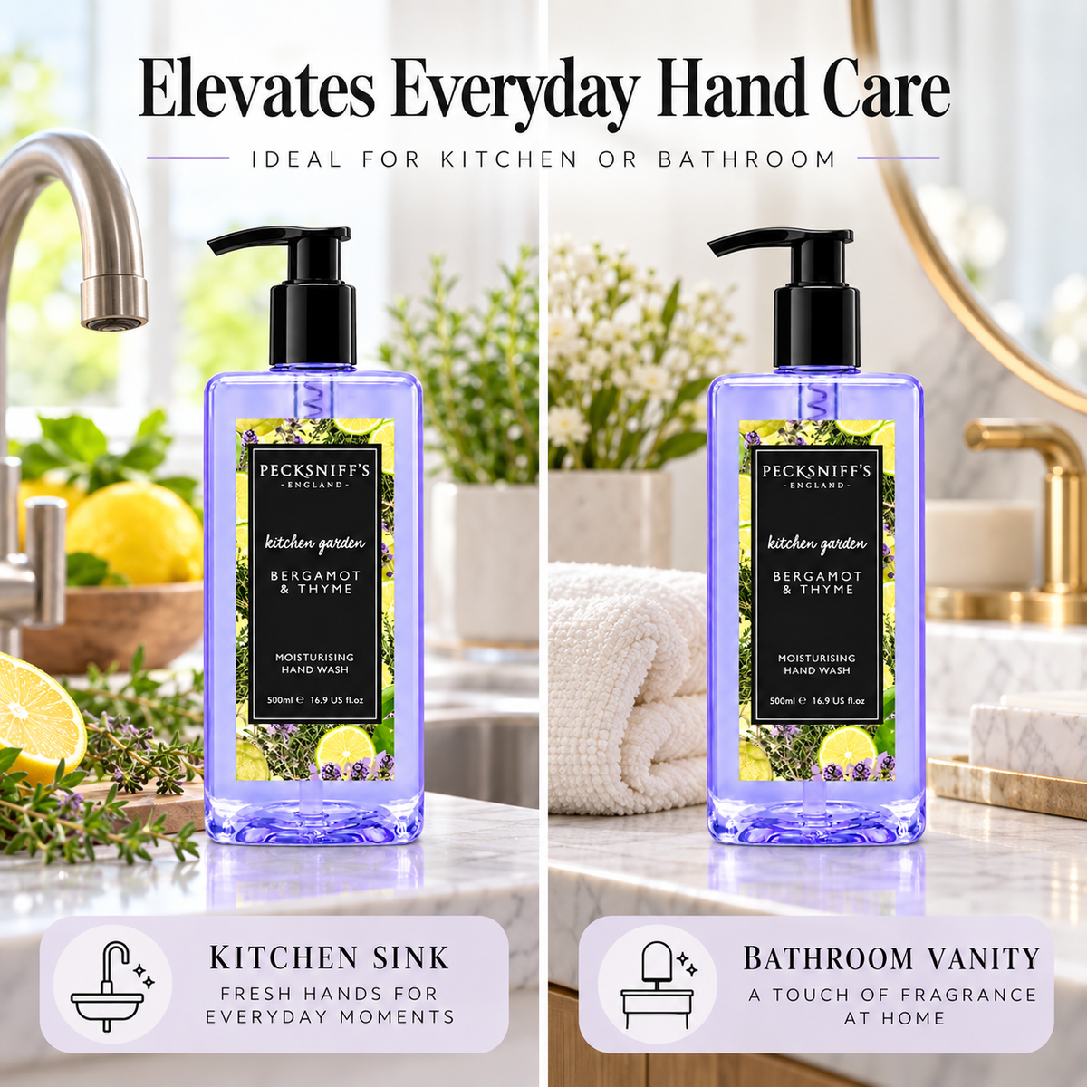 Pecksniff's Classic Bergamot & Thyme Scented Moisturizing Hand Wash | 500ml, 16.9 Fl oz