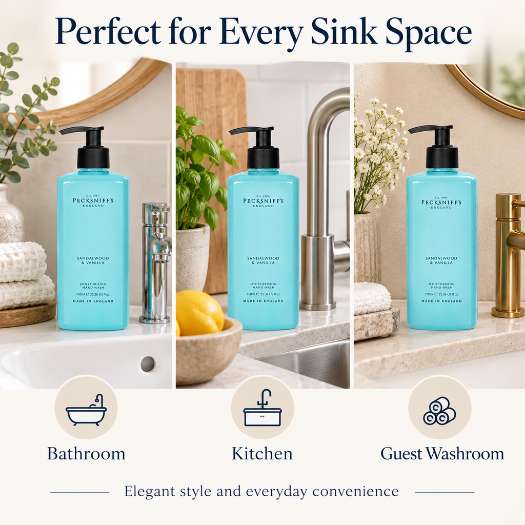 Pecksniff's Classic Sandalwood & Vanilla Scented Moisturizing Hand Wash | 750ml, 25.3 Fl oz