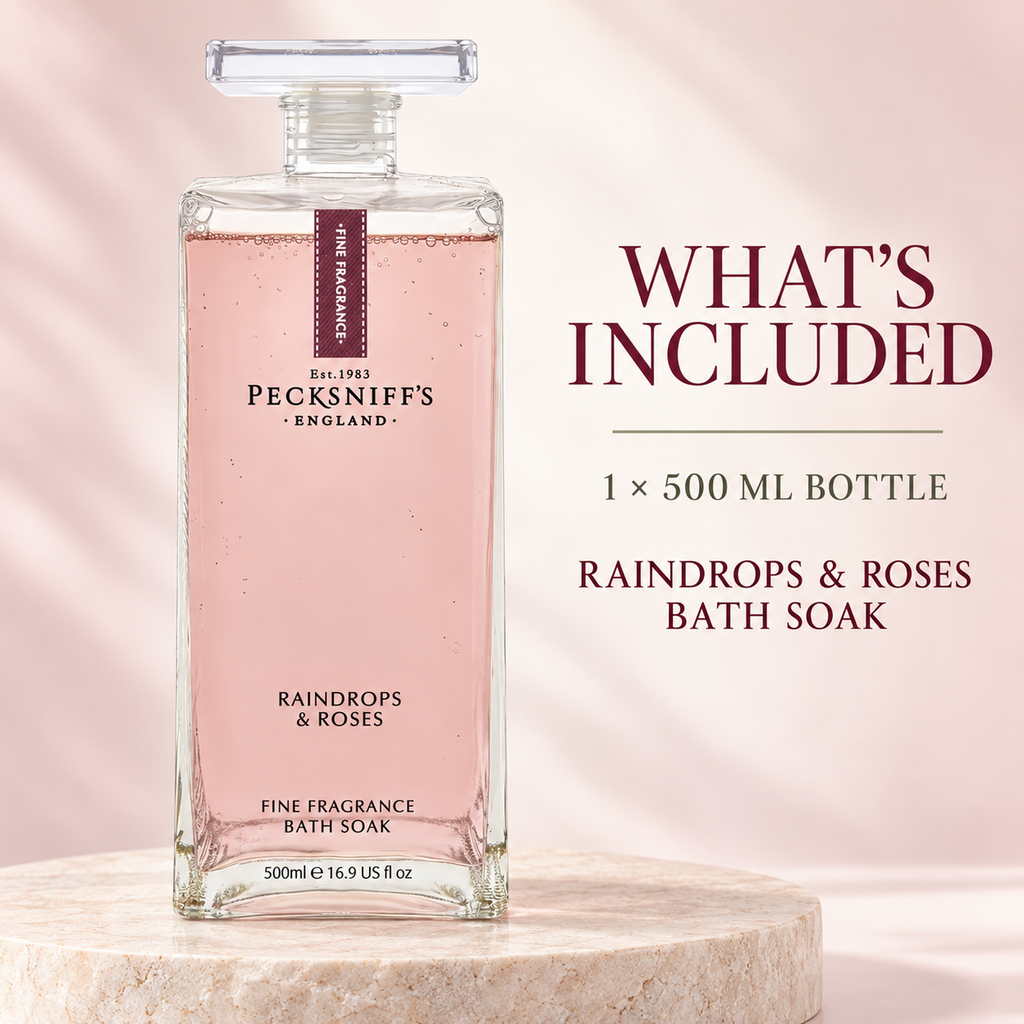 Pecksniff's Prestige Raindrops & Roses Bath Soak Decanter | 500ml/16.9 Fl Oz