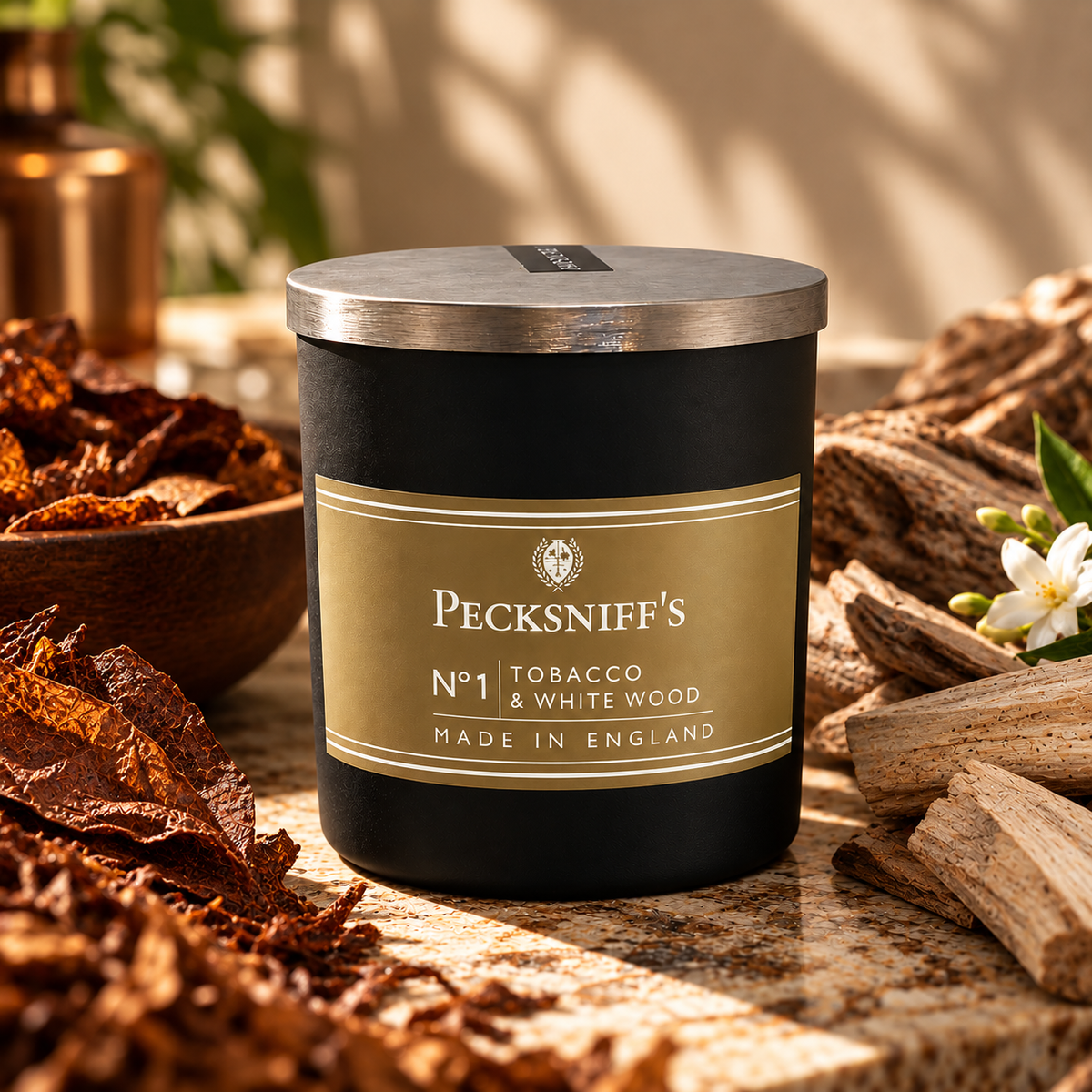 Pecksniffs Tobacco & White Wood Scented Candle | 1 Wick, 100g/3.5oz