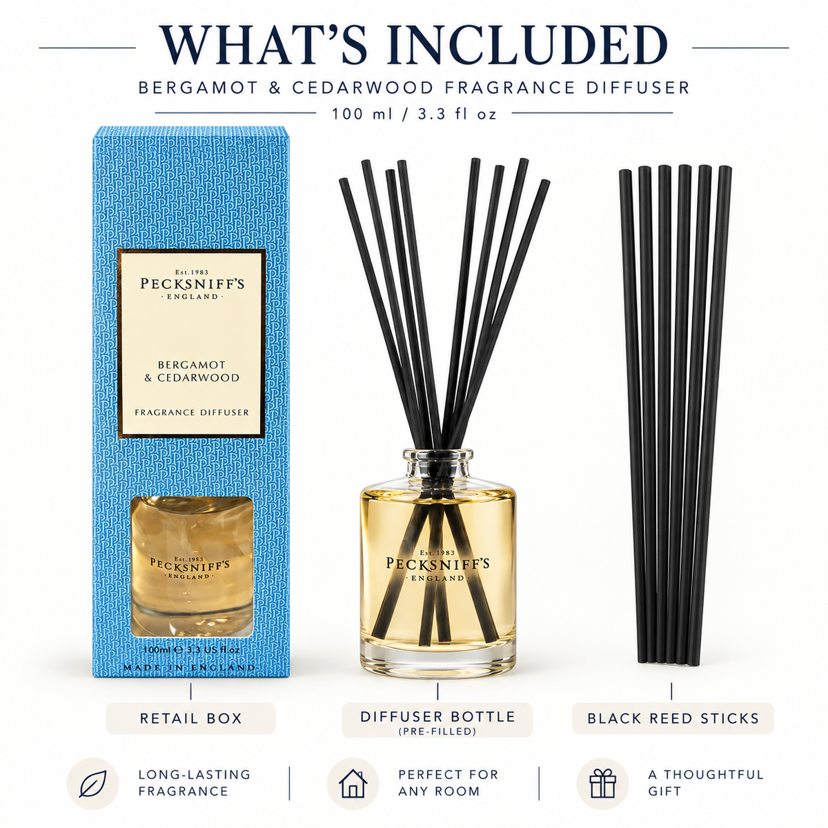 Pecksniffs Bergamot & Cedarwood Diffuser | 100ml/3.38 Fl Oz