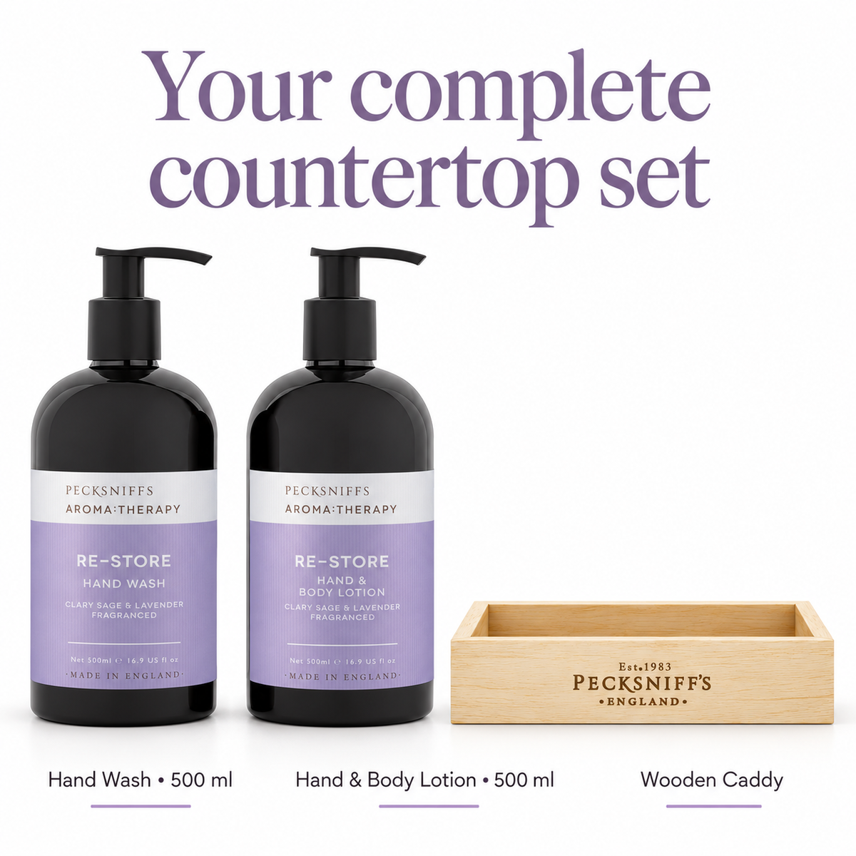 Pecksniff's Aroma:Therapy Re-Store Duo Caddy, 500 ml/16.9 fl oz Hand Wash and 500 ml/16.9 fl oz Hand & Body Lotion