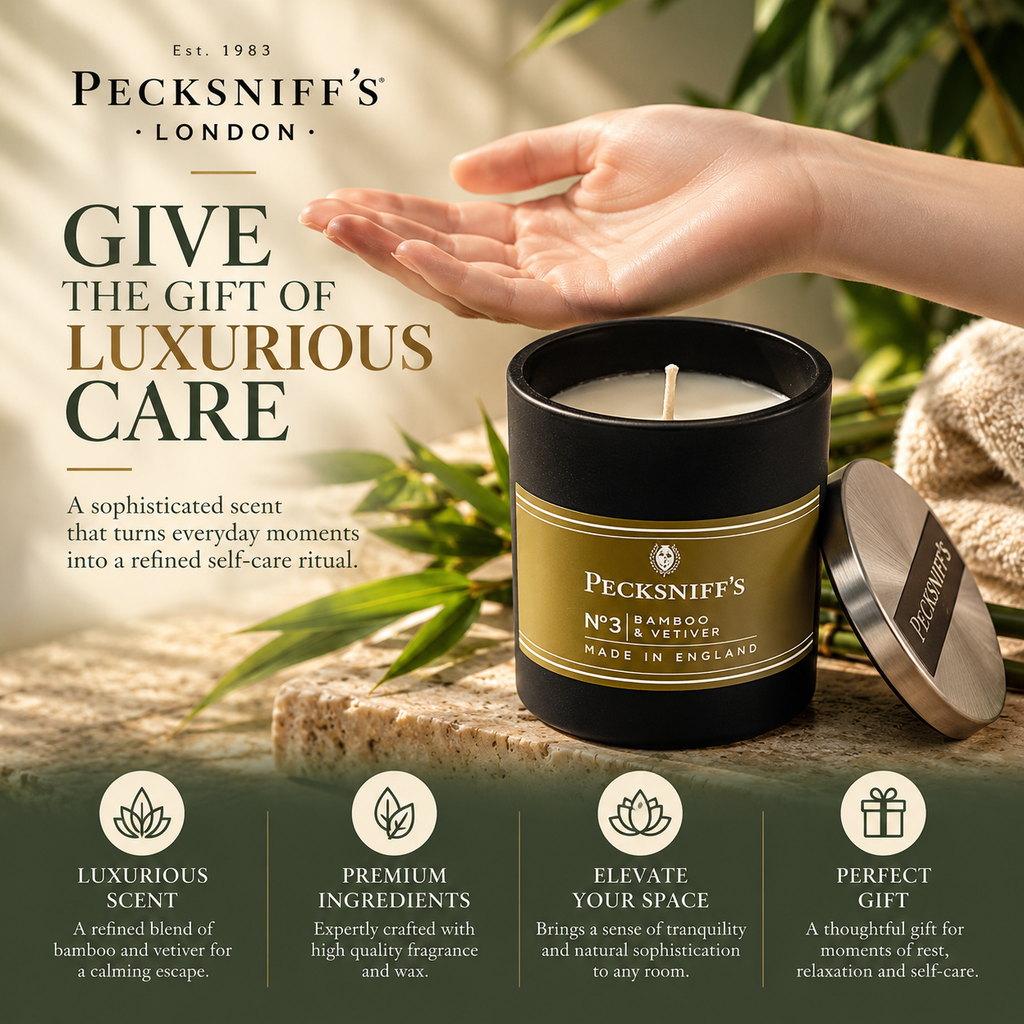 Pecksniffs Bamboo & Vetiver Scented Candle | 1 Wick, 100g/3.5oz