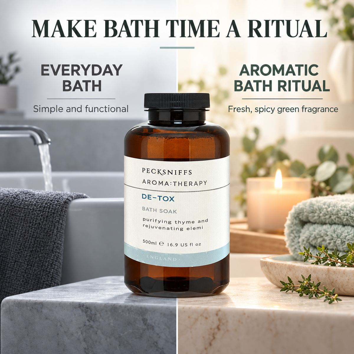 Pecksniffs Aroma:Therapy De-Tox Bath Soak Decanter | 500ml/16.9 Fl Oz