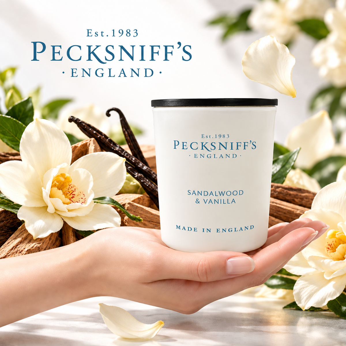 Pecksniff's Sandalwood & Vanilla Luxury Scented Candle | 1 Wick, 100 g/3.5 oz