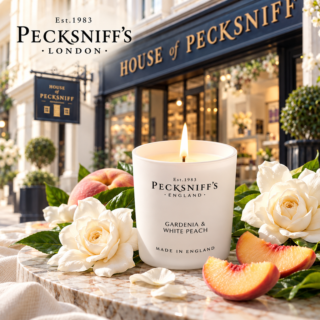 Pecksniff's Gardenia & White Peach Luxury Scented Candle | 1 Wick, 100 g/3.5 oz