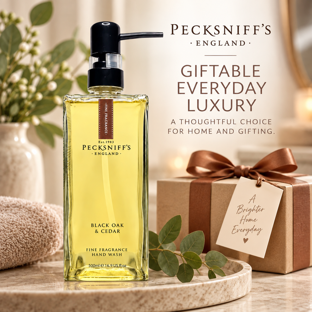 Pecksniffs Black Oak & Cedar Fine Fragrance Hand Wash in a Glass Bottle | 500ml, 16.9 Fl oz