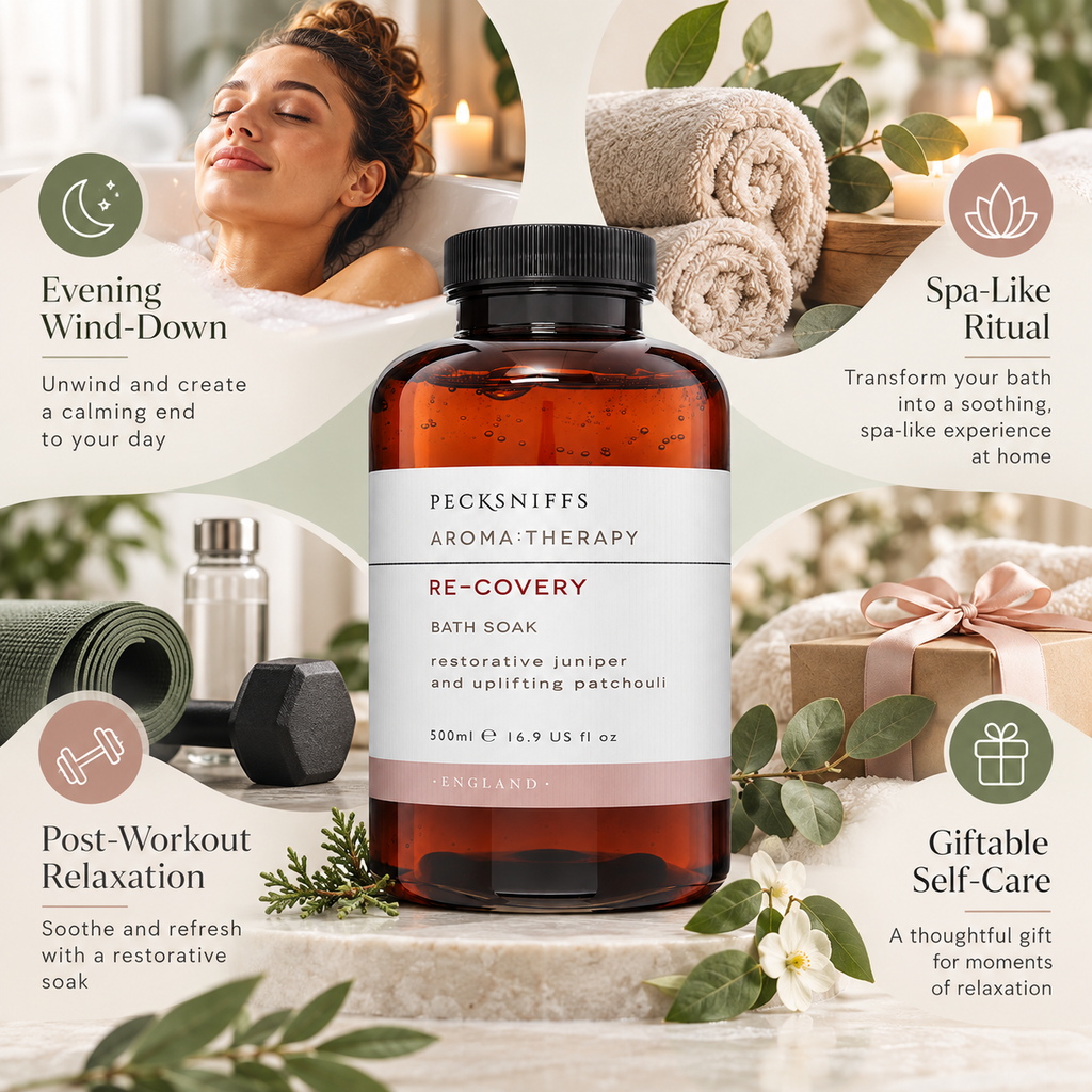 Pecksniffs Aroma:Therapy Re-Covery Bath Soak Decanter | 500ml/16.9 Fl Oz