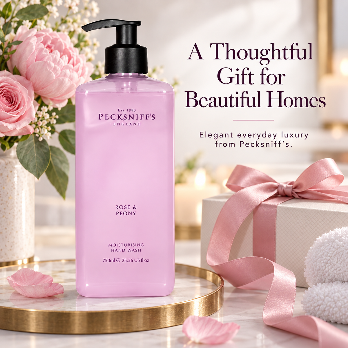 Pecksniff's Classic Rose & Peony Scented Moisturizing Hand Wash | 750ml, 25.3 Fl oz
