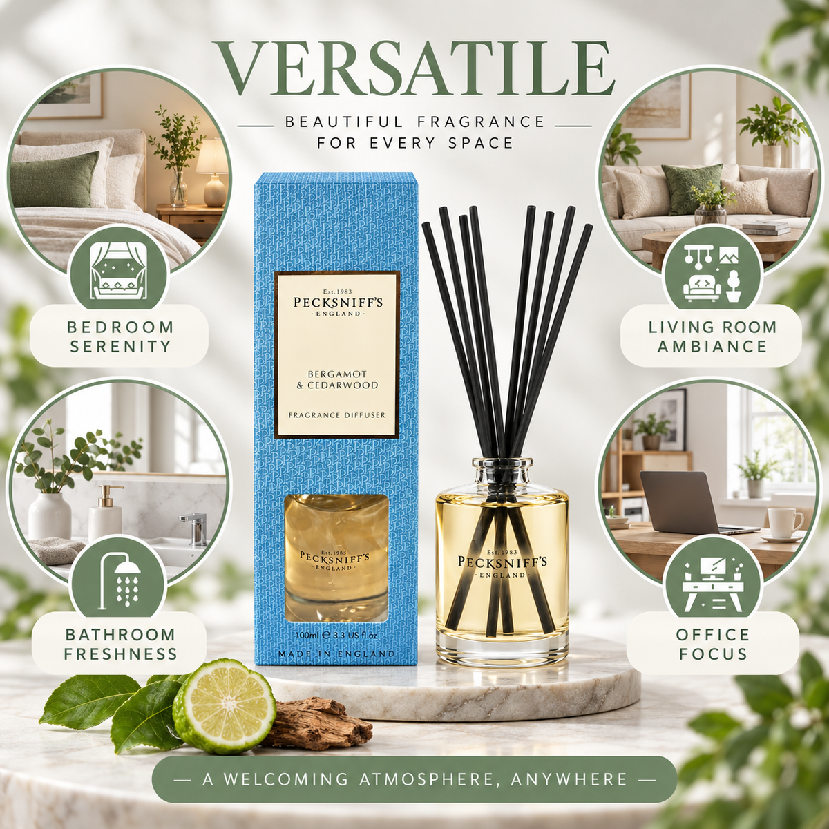 Pecksniffs Bergamot & Cedarwood Diffuser | 100ml/3.38 Fl Oz