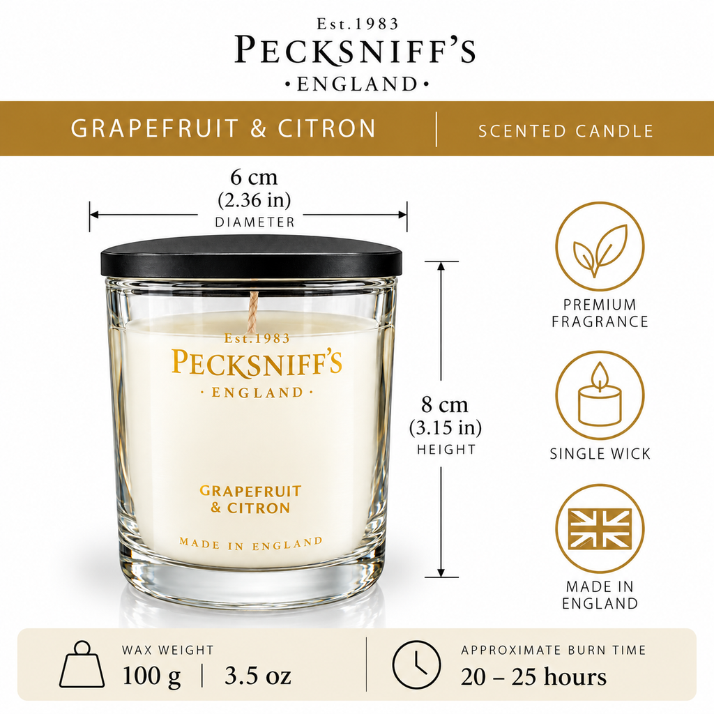 Pecksniff's Grapefruit & Citron Luxury Scented Candle | 1 Wick, 100 g/3.5 oz