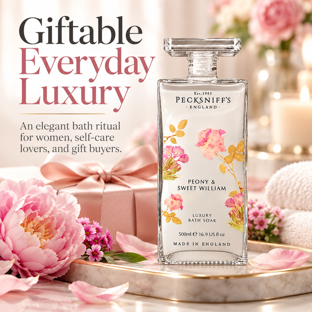 Pecksniff's Peony & Sweet William Bath Soak Decanter | 500ml/16.9 Fl Oz