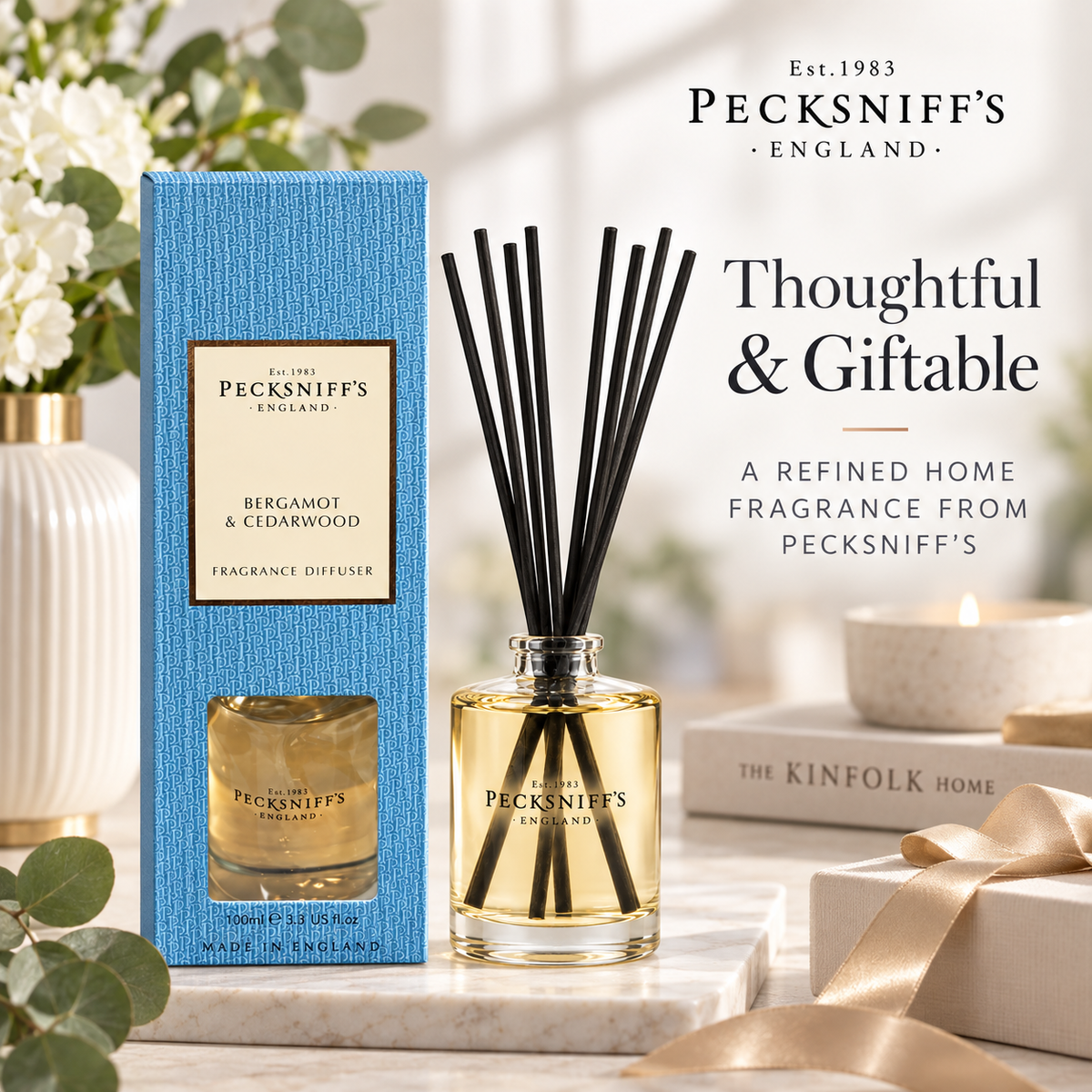 Pecksniffs Bergamot & Cedarwood Diffuser | 100ml/3.38 Fl Oz