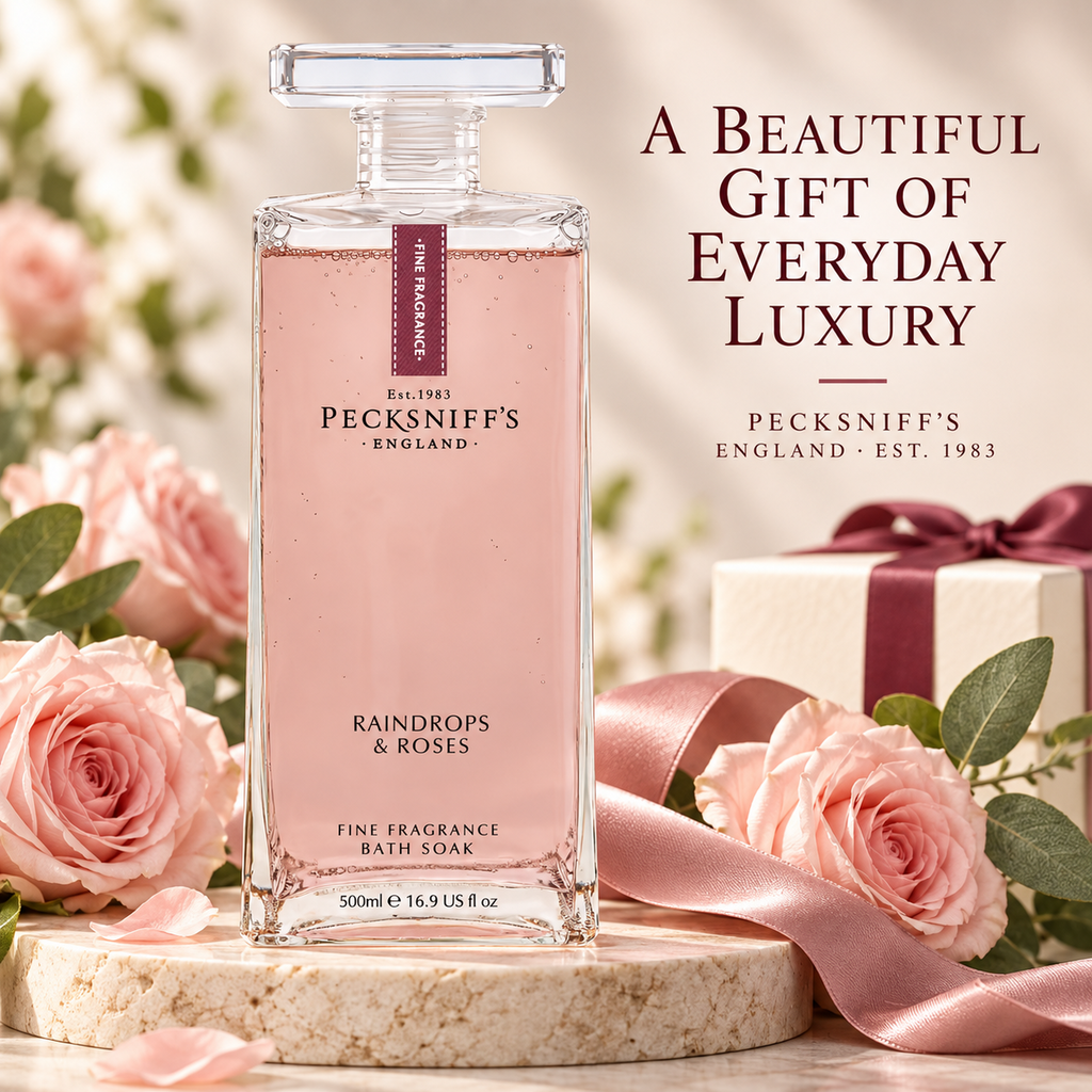 Pecksniff's Prestige Raindrops & Roses Bath Soak Decanter | 500ml/16.9 Fl Oz