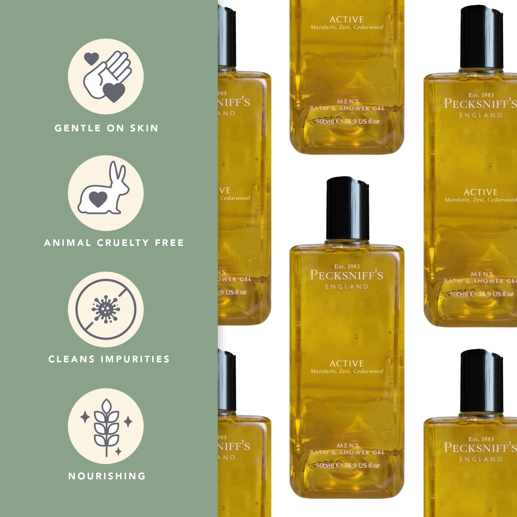 Pecksniffs Active Men's Bath and Shower Gel | 500ml /16.9 Fl Oz