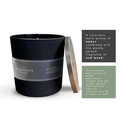 Pecksniff's Amber & Oud Wood Candle | 3 Wicks, 515g /18.16oz