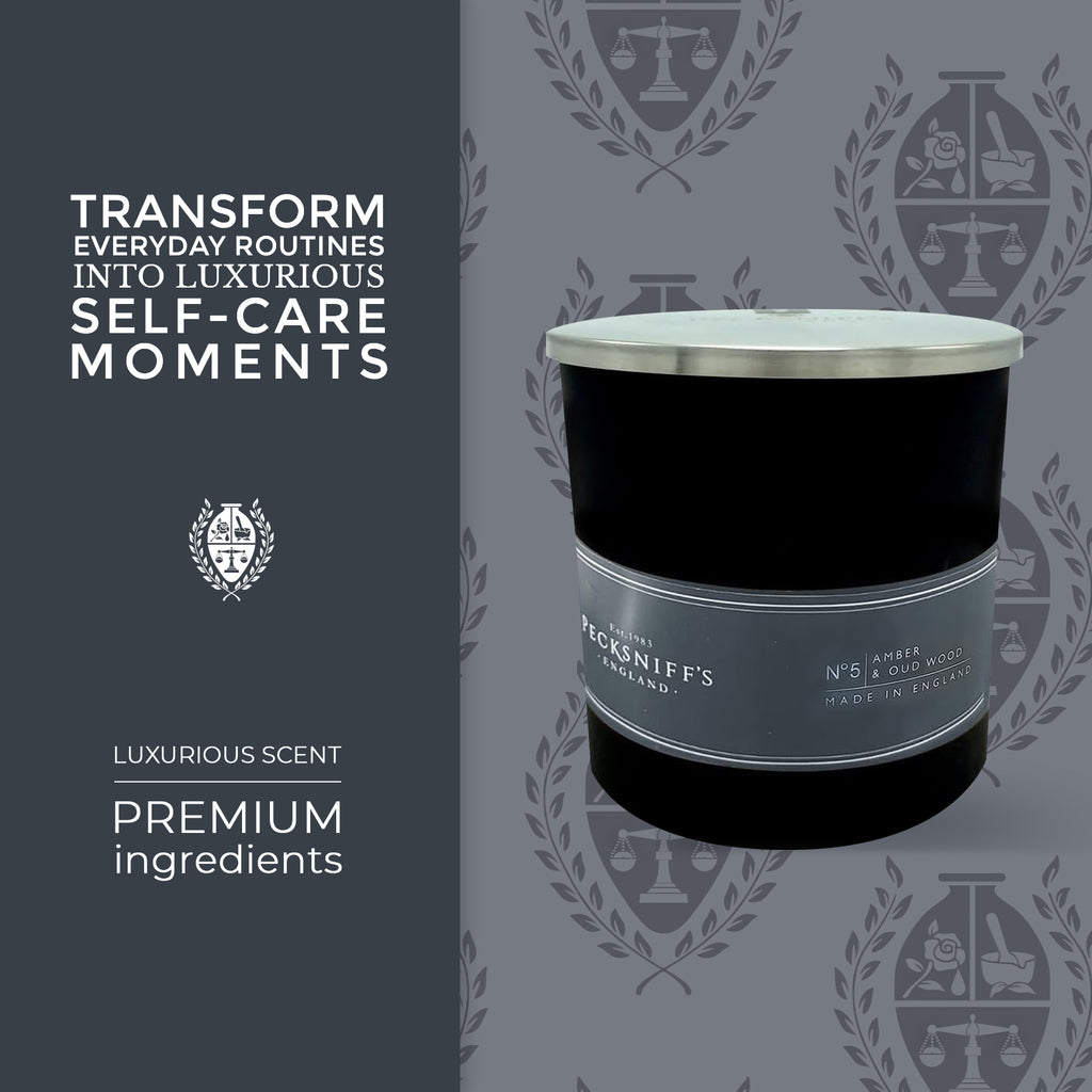 Pecksniffs Black Amber & Oud Wood Scented Candle | 1 Wick, 184g/6.49oz