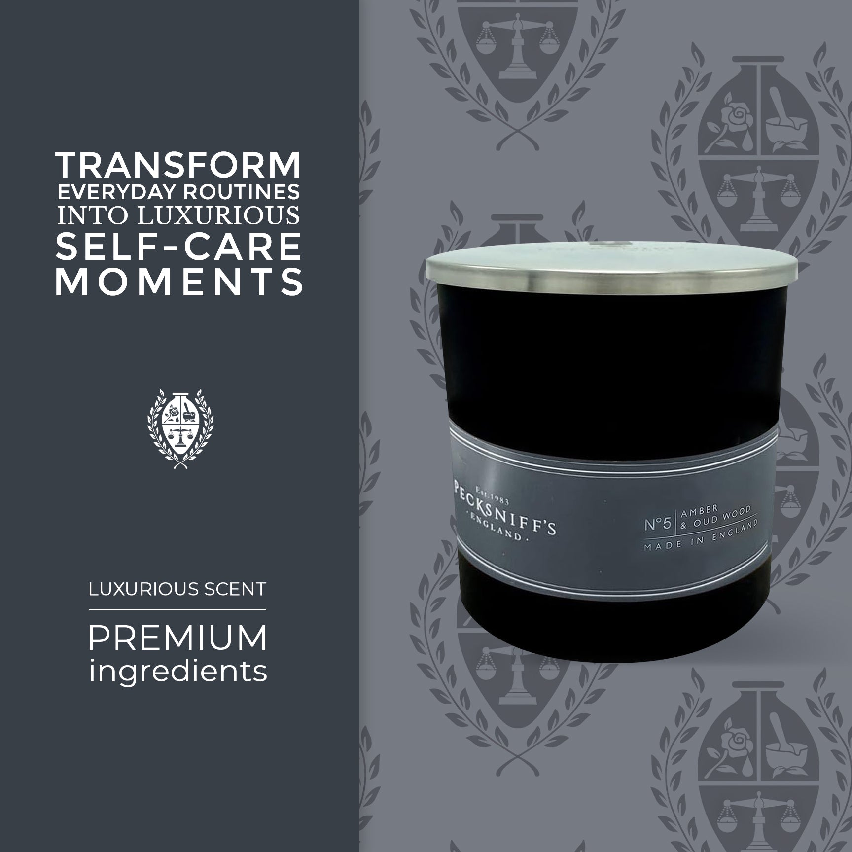 Pecksniffs Black Amber & Oud Wood Scented Candle | 1 Wick, 184g/6.49oz