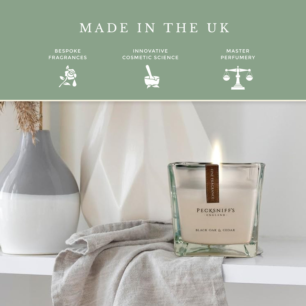 Pecksniffs Prestige Black Oak & Cedar Scented Square Candle | 1 Wick, 190g/6.7oz