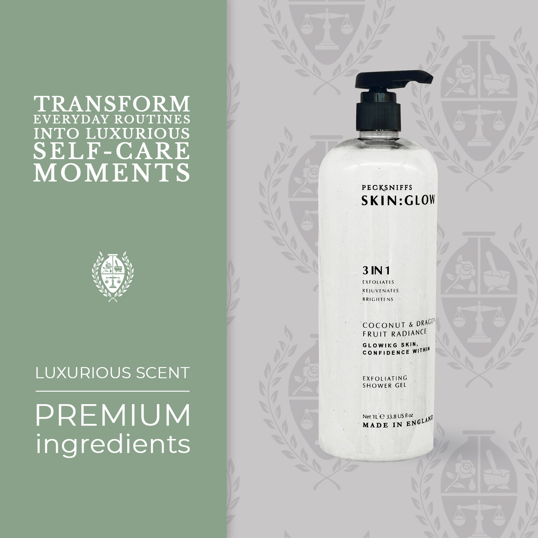 Pecksniffs Coconut & Dragon Fruit Radiance Exfoliating Shower Gel | 1000 ml / 33.80 Fl Oz