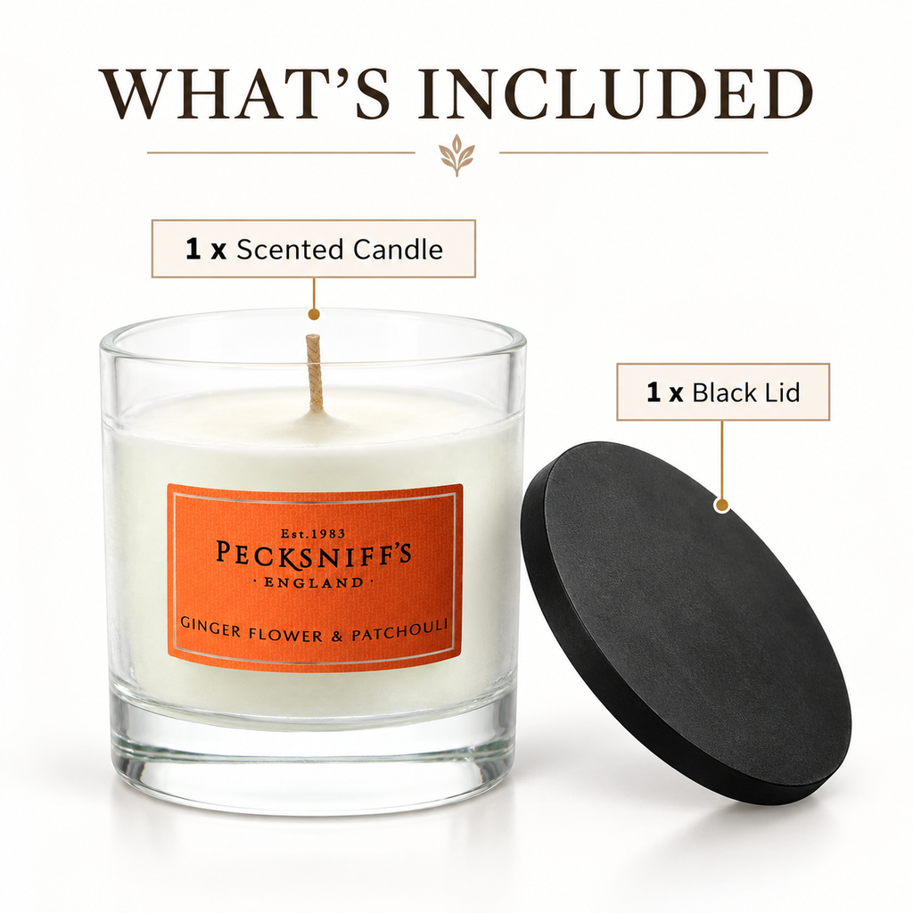 Pecksniff's Classic Ginger Flower & Patchouli Scented Candle | 1 Wick, 184g/6.49oz