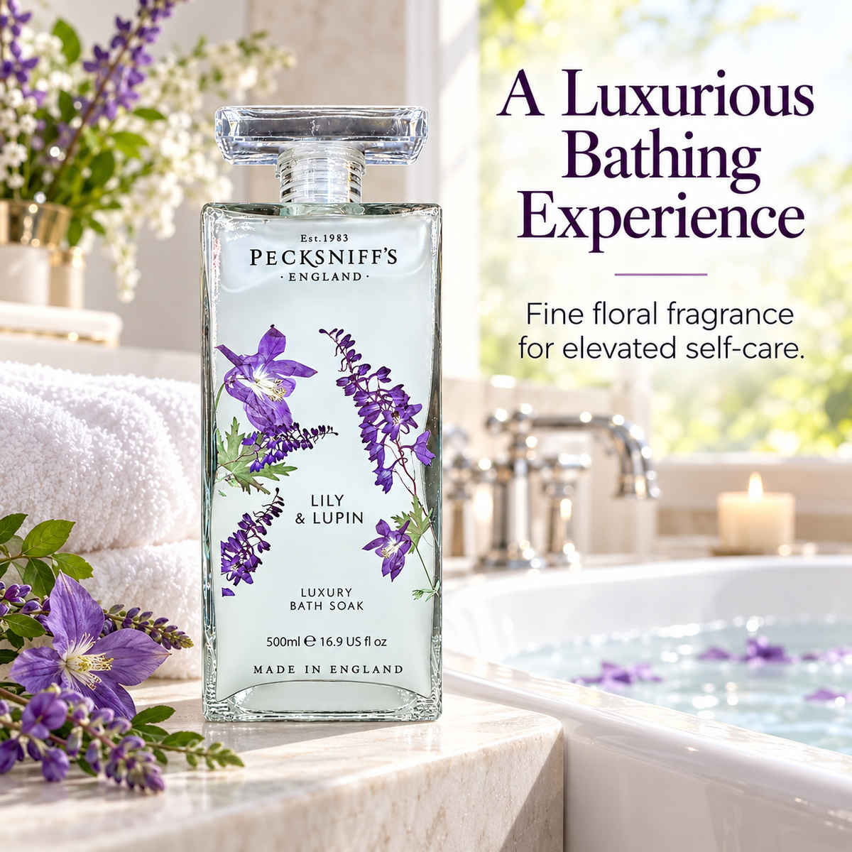 Pecksniff's Lily & Lupin Bath Soak Decanter | 500ml/16.9 Fl Oz