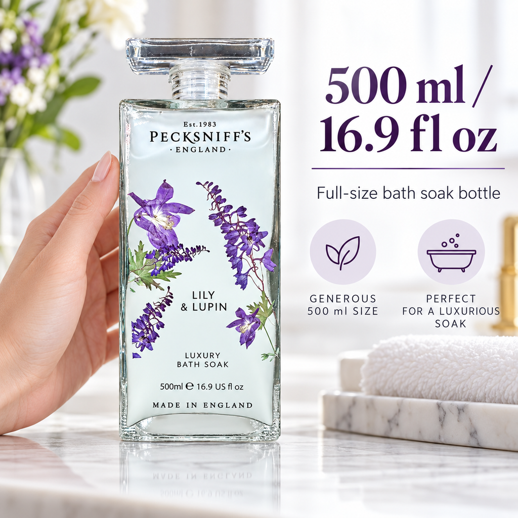 Pecksniff's Lily & Lupin Bath Soak Decanter | 500ml/16.9 Fl Oz