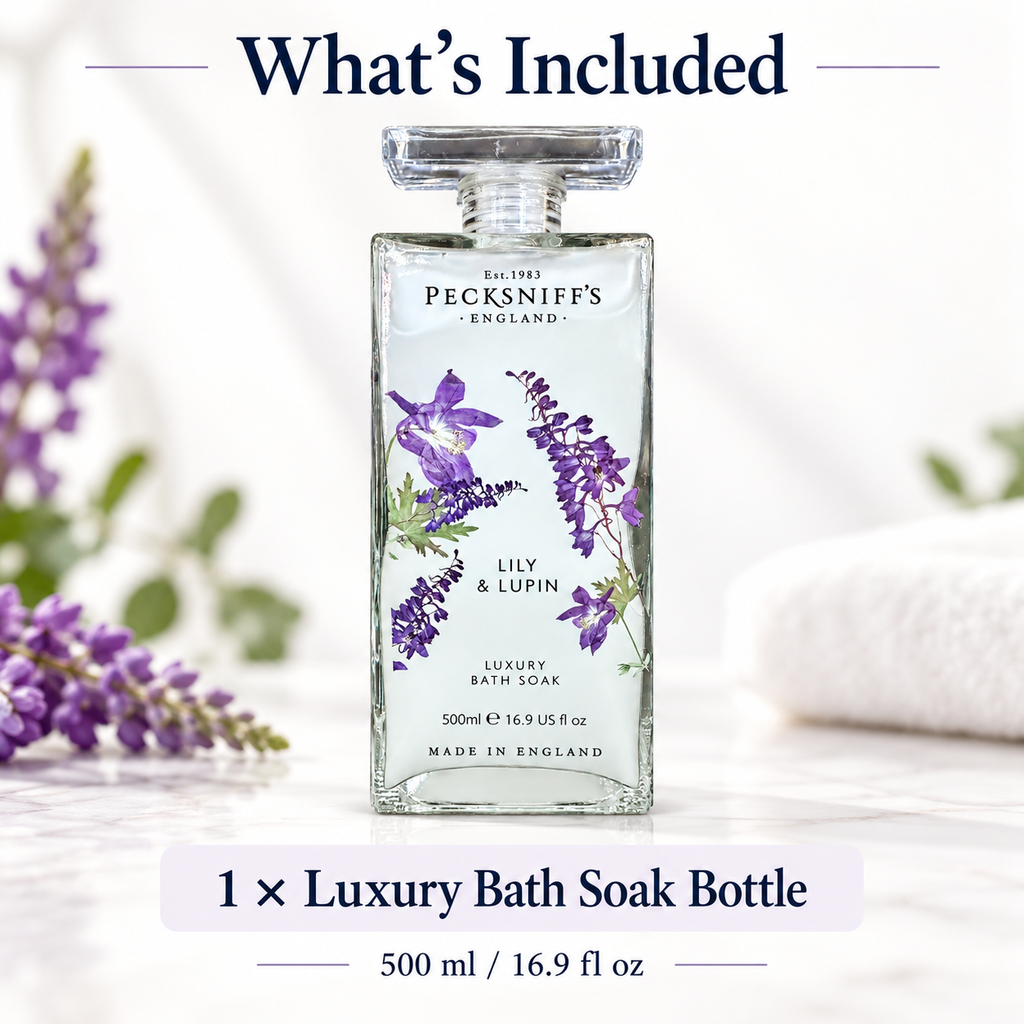Pecksniff's Lily & Lupin Bath Soak Decanter | 500ml/16.9 Fl Oz