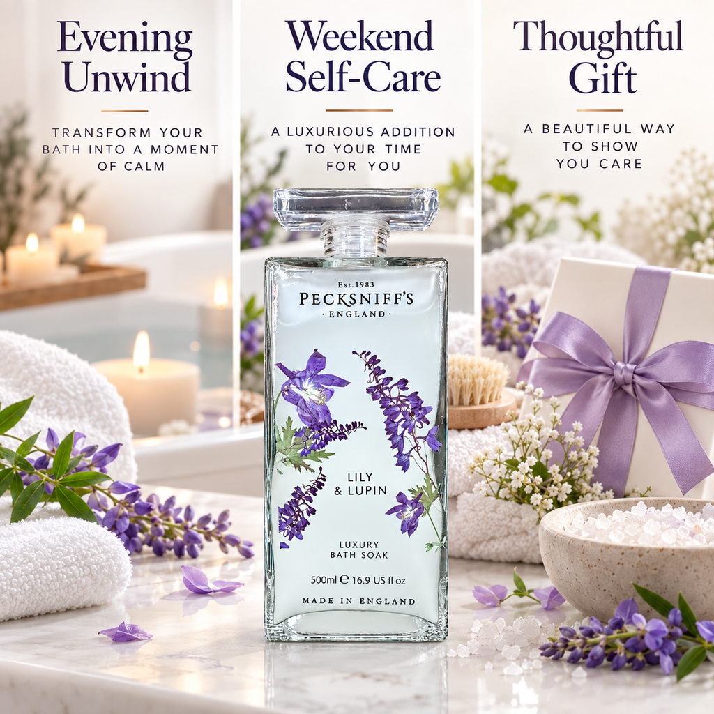 Pecksniff's Lily & Lupin Bath Soak Decanter | 500ml/16.9 Fl Oz