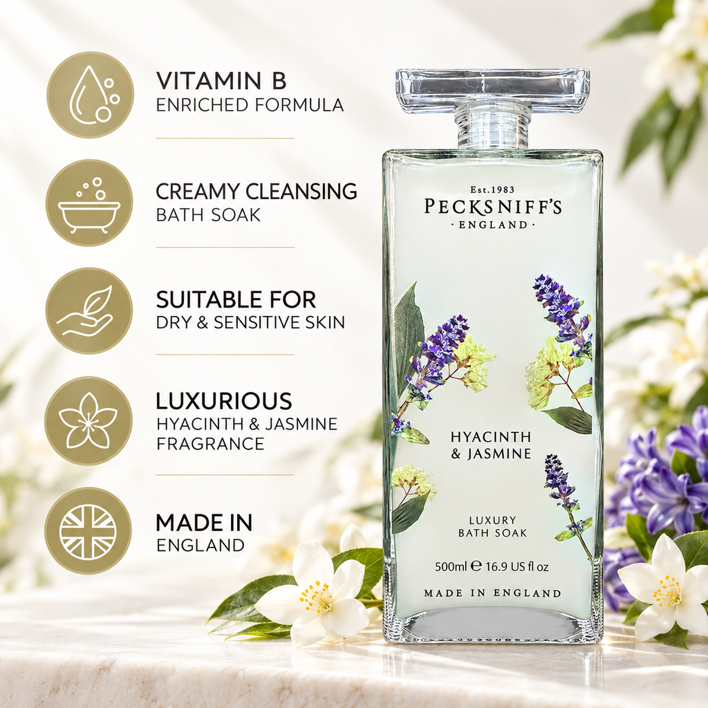Pecksniff's Hyacinth & Jasmine Bath Soak Decanter | 500ml/16.9 Fl Oz