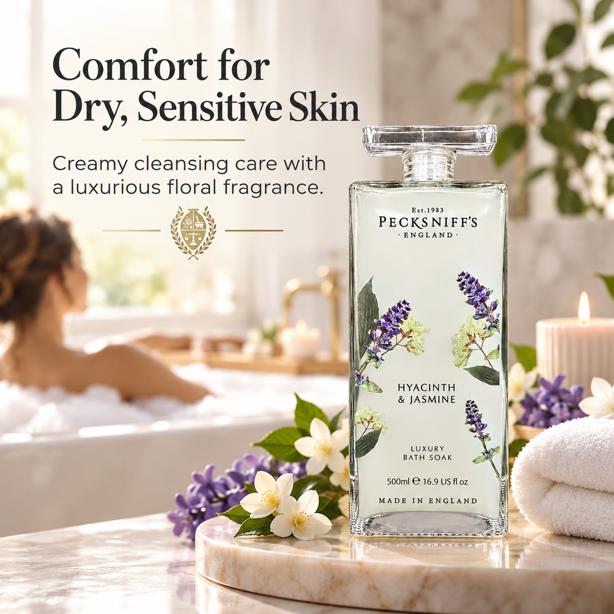 Pecksniff's Hyacinth & Jasmine Bath Soak Decanter | 500ml/16.9 Fl Oz
