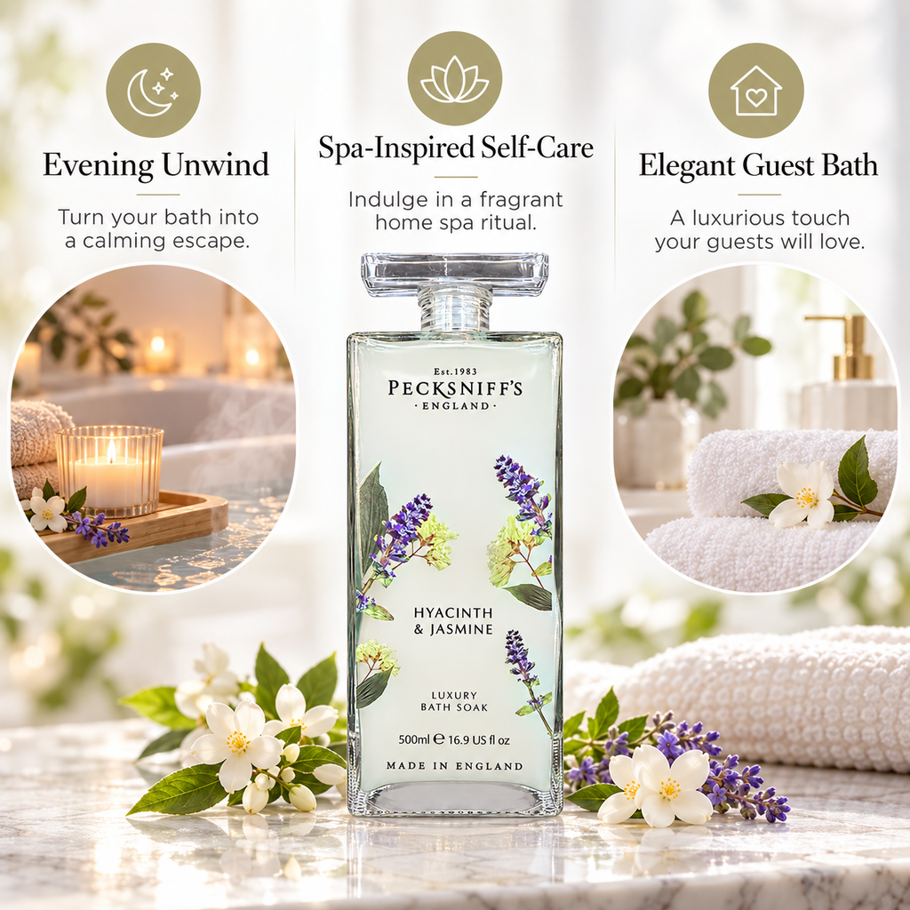 Pecksniff's Hyacinth & Jasmine Bath Soak Decanter | 500ml/16.9 Fl Oz