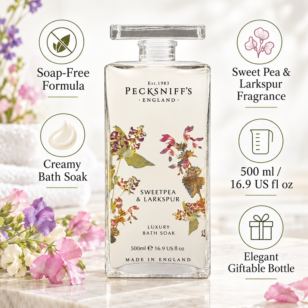 Pecksniff's Sweat Pea & Larkspur Bath Soak Decanter | 500ml/16.9 Fl Oz